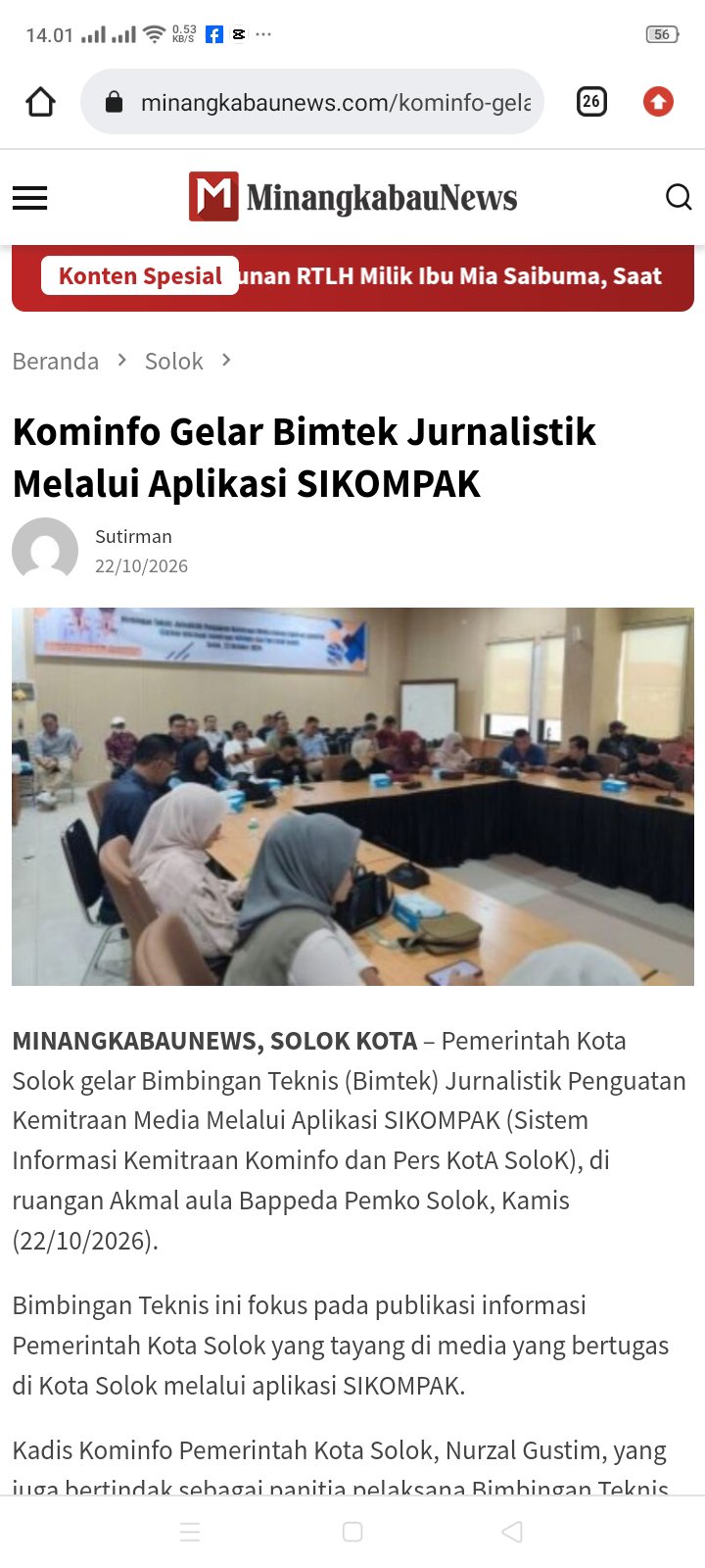 Kominfo Gelar Bimtek Jurnalistik Melalui Aplikasi SIKOMPAK