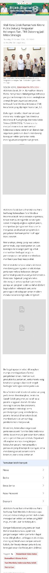 Wali Kota Solok Ramadhani Kirana Putra Dukung Penguatan Kelompok Tani, TMI Didorong Jadi Mitra Strategis
