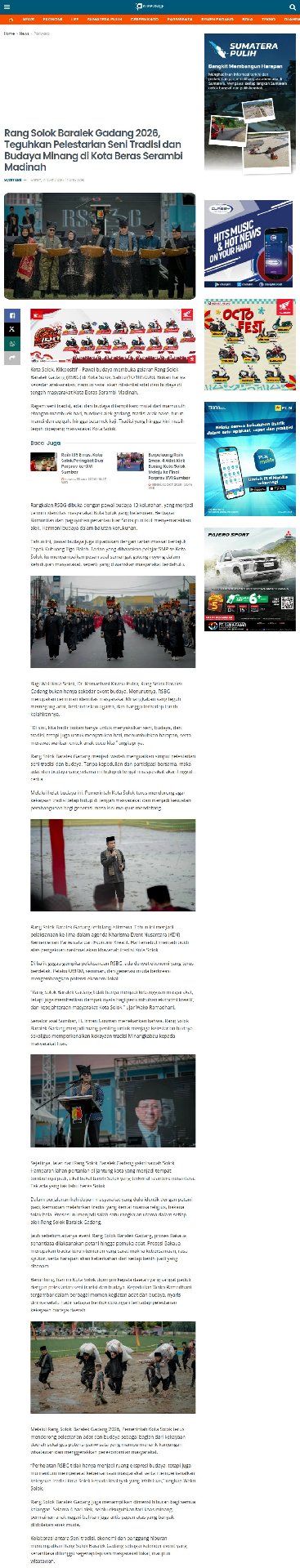 Rang Solok Baralek Gadang 2026, Teguhkan Pelestarian Seni Tradisi dan Budaya Minang di Kota Beras Serambi Madinah