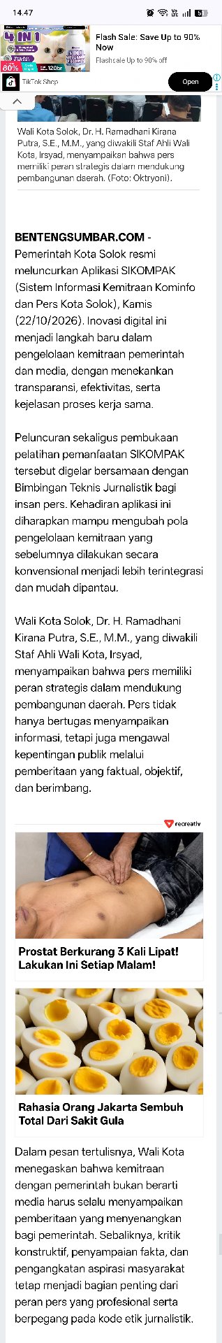 SIKOMPAK Resmi Diluncurkan, Kemitraan Pemko Solok dan Pers Kini Beralih ke Sistem Digital