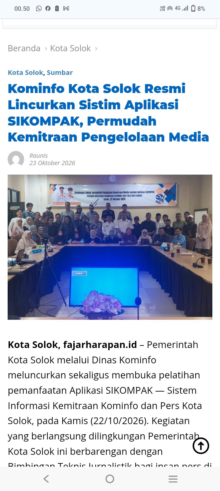 Kominfo Kota Solok Resmi Lincurkan Sistim Aplikasi SIKOMPAK, Permudah Kemitraan Pengelolaan Media