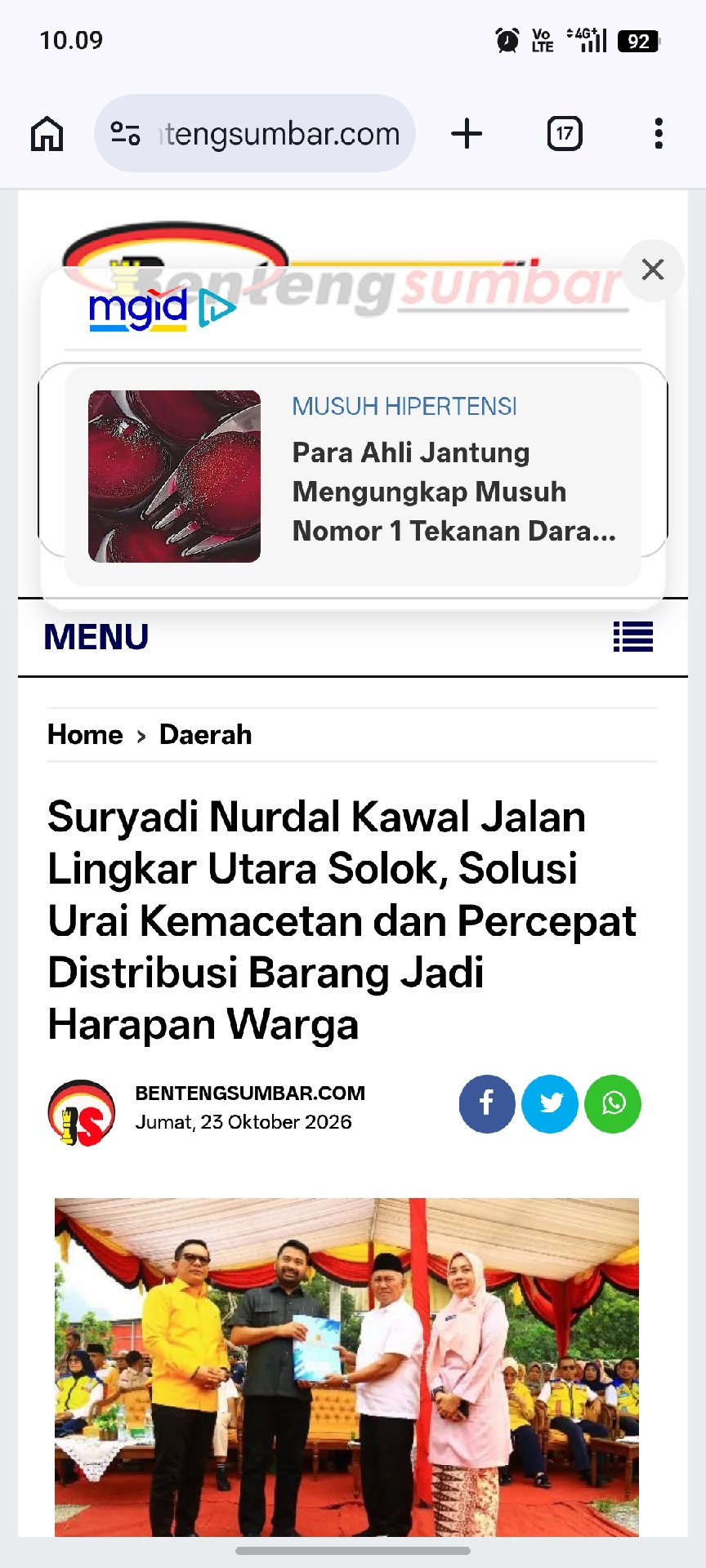 Suryadi Nurdal Kawal Jalan Lingkar Utara Solok, Solusi Urai Kemacetan dan Percepat Distribusi Barang Jadi Harapan Warga